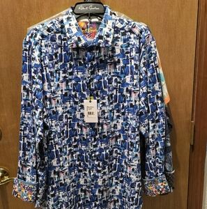 Robert Graham Salton Sea. Blue and White Abstract Shirt